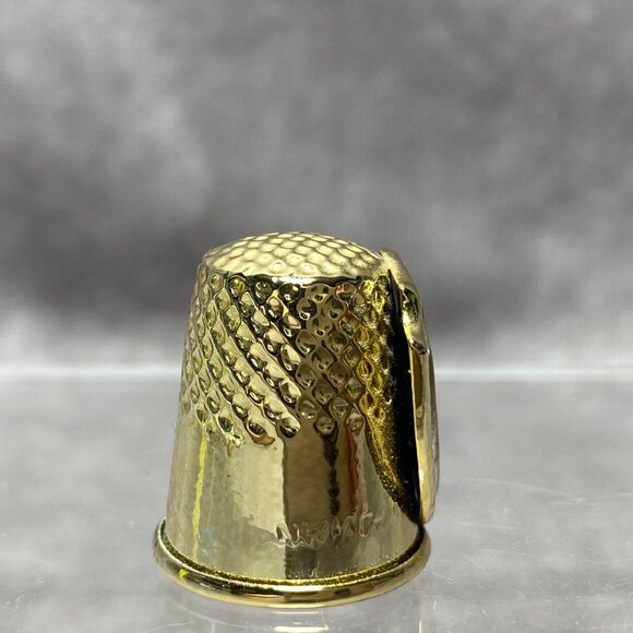 Gold-tone Souvenir Thimble With Rockford IL Cardinal Design Metal Shield - Picture 4 of 7
